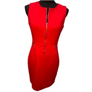 Calvin Klein Dress Women's Small Red Back Zipper Front Zipper Accents Lining